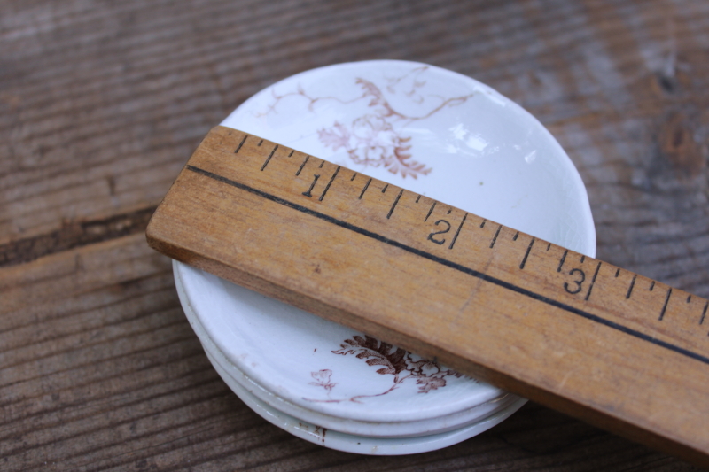 photo of antique ironstone china butter pats, tiny dishes or plates brown transferware ferns pattern  #7