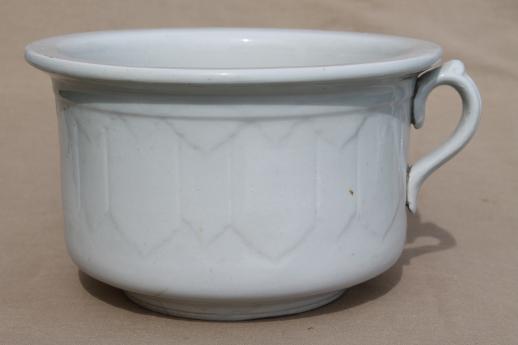 photo of antique ironstone china chamber pot, ogee pattern white ironstone china #1