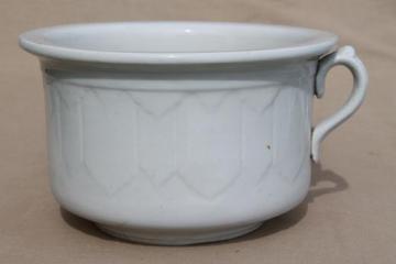 catalog photo of antique ironstone china chamber pot, ogee pattern white ironstone china