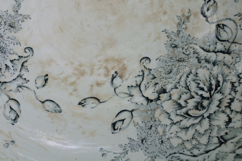 photo of antique ironstone china, huge wash basin bowl blue transferware floral Scotia Pitcairns porcelaine royale  #4