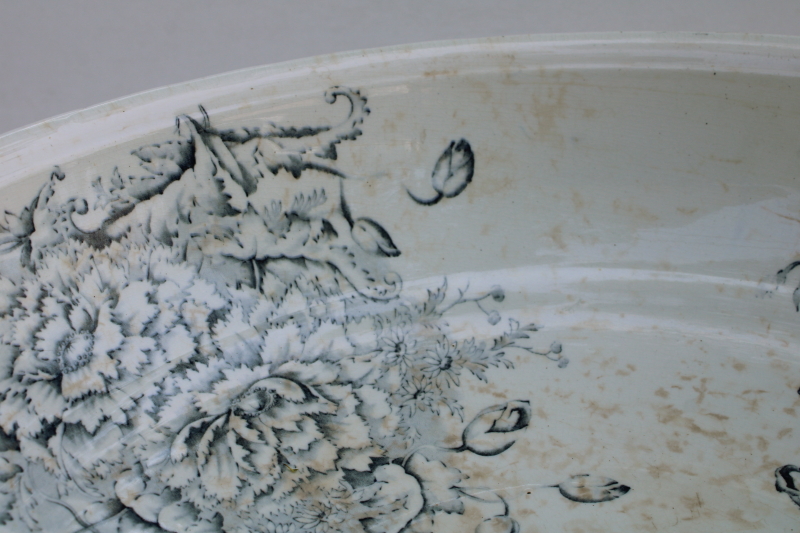 photo of antique ironstone china, huge wash basin bowl blue transferware floral Scotia Pitcairns porcelaine royale  #5