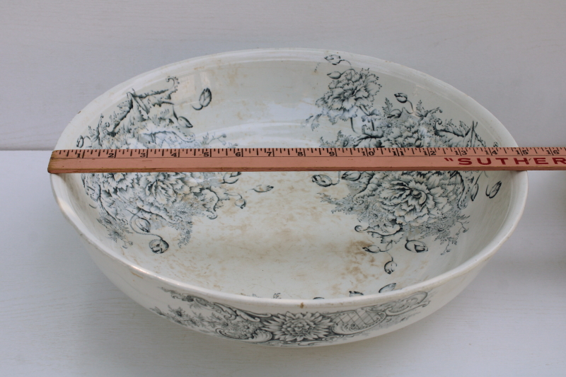 photo of antique ironstone china, huge wash basin bowl blue transferware floral Scotia Pitcairns porcelaine royale  #6