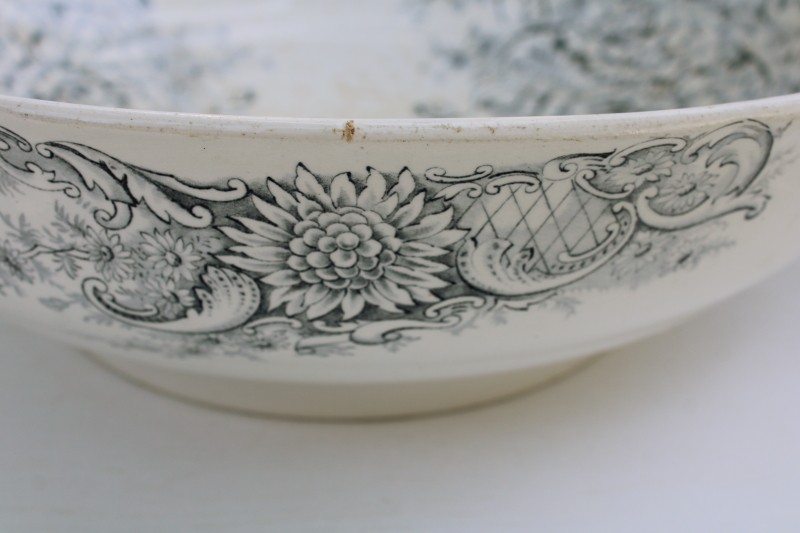 photo of antique ironstone china, huge wash basin bowl blue transferware floral Scotia Pitcairns porcelaine royale  #7