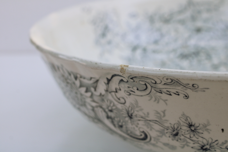 photo of antique ironstone china, huge wash basin bowl blue transferware floral Scotia Pitcairns porcelaine royale  #8