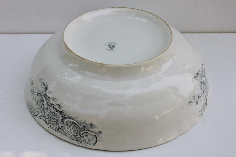 photo of antique ironstone china, huge wash basin bowl blue transferware floral Scotia Pitcairns porcelaine royale  #9