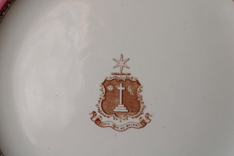 photo of antique ironstone china plate coat of arms latin Sic Itur Ad Astra celestial sun & moon with cross  #3