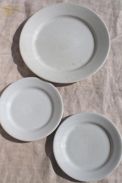 photo of antique ironstone china plates, plain white Wedgwood & embossed lily morning glory vine #3