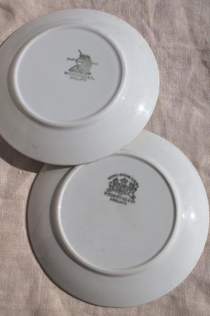 photo of antique ironstone china plates, plain white Wedgwood & embossed lily morning glory vine #5