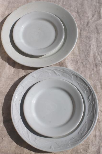 photo of antique ironstone china plates, plain white Wedgwood & embossed lily morning glory vine #8