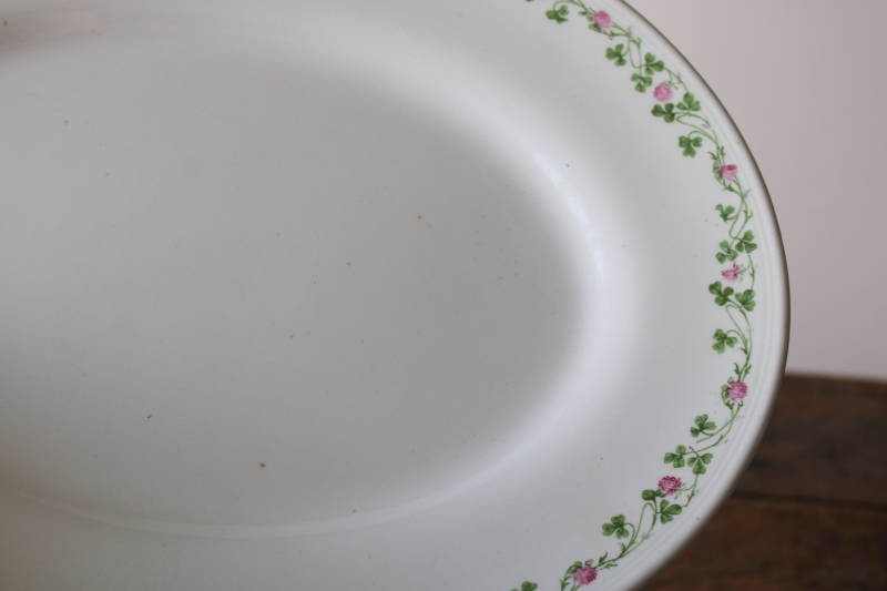photo of antique ironstone china platter, border of green shamrocks & pink clover blossoms #4