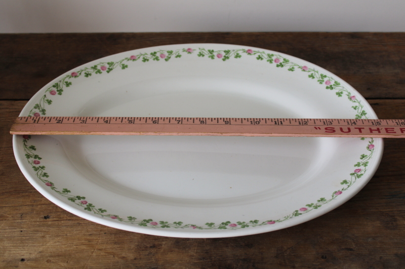 photo of antique ironstone china platter, border of green shamrocks & pink clover blossoms #7