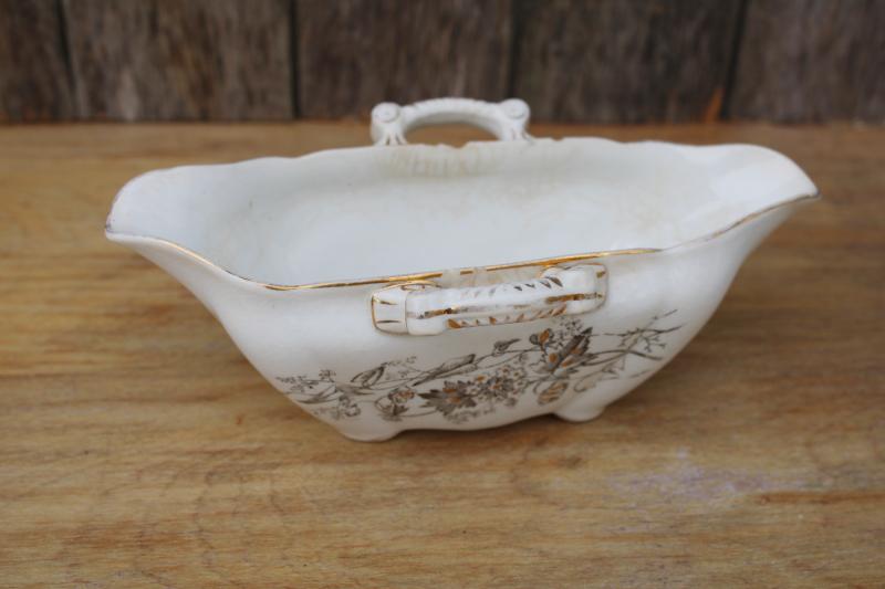 photo of antique ironstone china sauce dish double spout pitcher, aesthetic floral grey transferware  #2