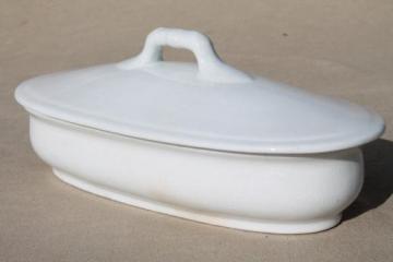 catalog photo of antique ironstone china toothbrush dish, covered box for wash stand commode set