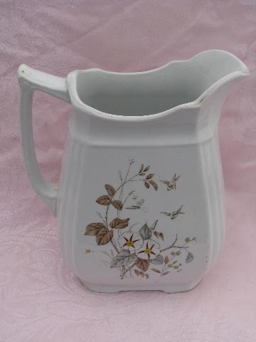 photo of antique ironstone china wash pitcher, transferware morning golries #2