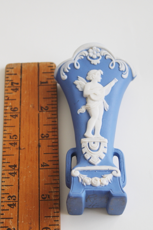 photo of antique jasperware china vanity set w/ powder, trinket box Schafer & Vater Wedgwood blue & white #5