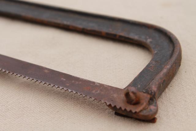 photo of antique jeweler's metal cutting saw, workbench tool cast iron w/ replaceable saw blade #9