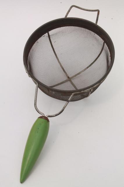 photo of antique kitchen strainer, 20s 30s vintage art deco kitchenware, wood torpedo handle sieve #3