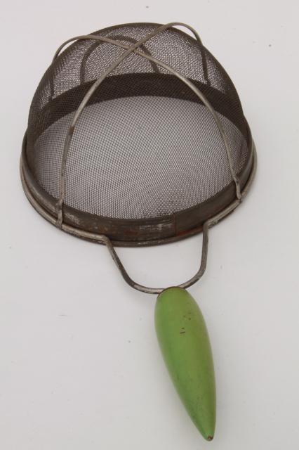 photo of antique kitchen strainer, 20s 30s vintage art deco kitchenware, wood torpedo handle sieve #5