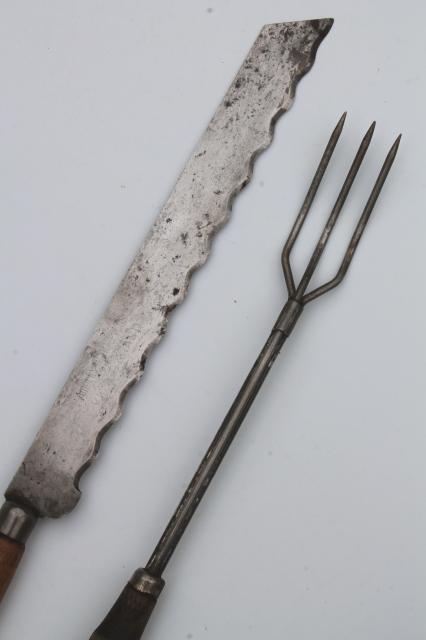 photo of antique knife and fork, toast fork w/ wood handle & serrated blade bread slicer #3