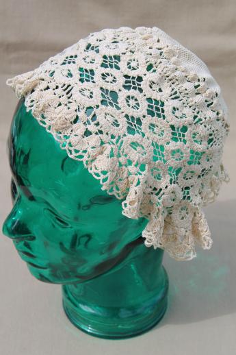 photo of antique lace cap, Victorian vintage lady's cap of handmade needle lace or crochet #1