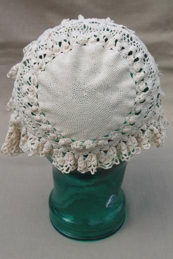 photo of antique lace cap, Victorian vintage lady's cap of handmade needle lace or crochet #3