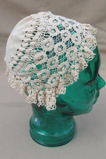 photo of antique lace cap, Victorian vintage lady's cap of handmade needle lace or crochet #4