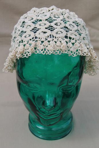 photo of antique lace cap, Victorian vintage lady's cap of handmade needle lace or crochet #5