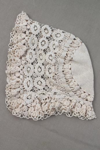 photo of antique lace cap, Victorian vintage lady's cap of handmade needle lace or crochet #6