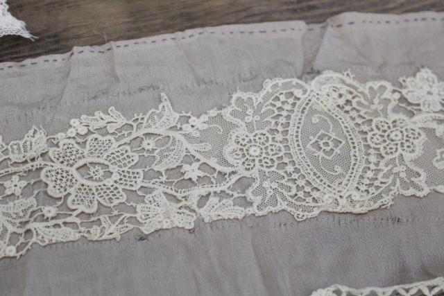 photo of antique lace lot Victorian Edwardian vintage French lace dress trims - collars, cuffs, bibs #2