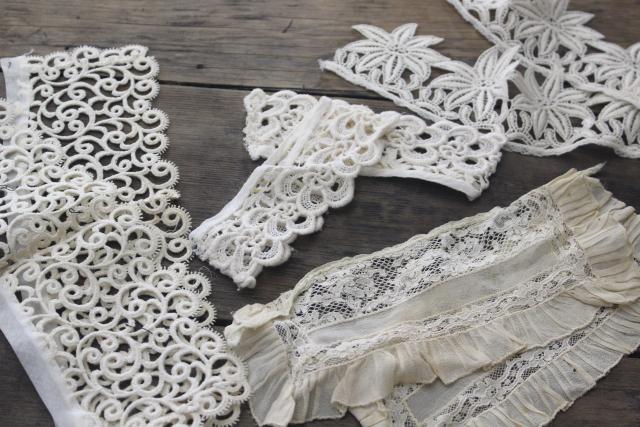 photo of antique lace lot Victorian Edwardian vintage French lace dress trims - collars, cuffs, bibs #6