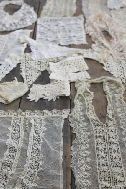 photo of antique lace lot Victorian Edwardian vintage French lace dress trims - collars, cuffs, bibs #23