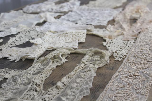 photo of antique lace lot Victorian Edwardian vintage French lace dress trims - collars, cuffs, bibs #26