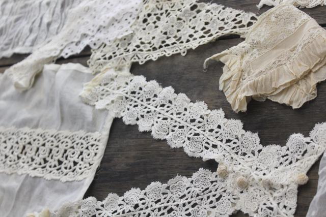 photo of antique lace lot Victorian Edwardian vintage French lace dress trims - collars, cuffs, bibs #27