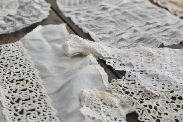 photo of antique lace lot Victorian Edwardian vintage French lace dress trims - collars, cuffs, bibs #28