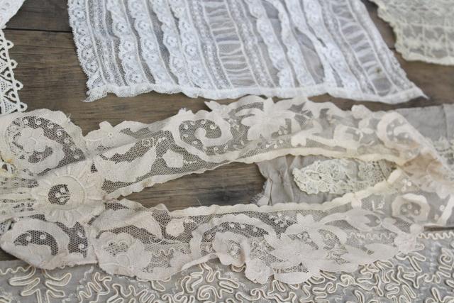 photo of antique lace lot Victorian Edwardian vintage French lace dress trims - collars, cuffs, bibs #31