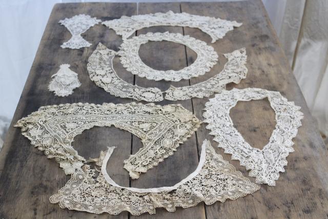 photo of antique lace lot Victorian Edwardian vintage French lace dress trims - round collars, jabots #1