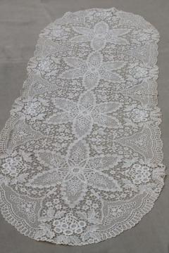 catalog photo of antique lace table runner or dresser scarf, early 1900s vintage Schiffli lace?