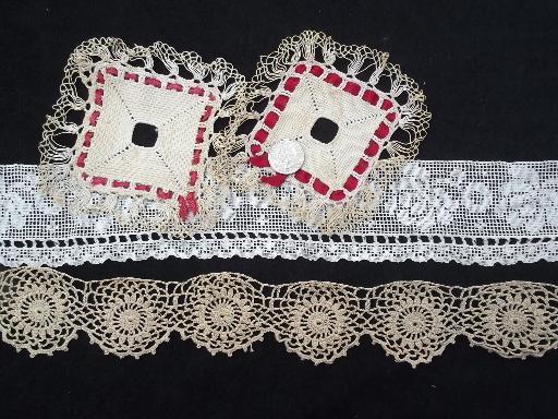 photo of antique lace trim lot, handmade vintage crochet edgings, sewing trims #2