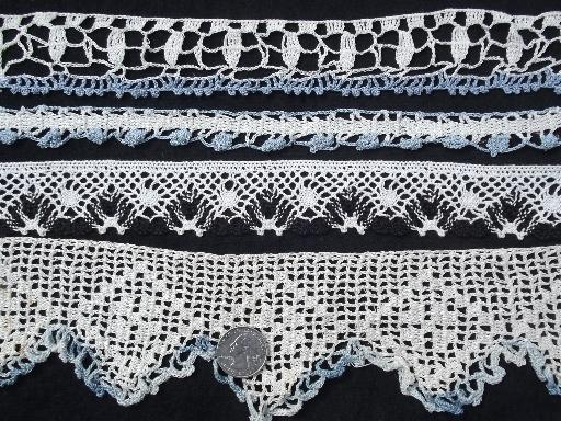 photo of antique lace trim lot, handmade vintage crochet edgings, sewing trims #4