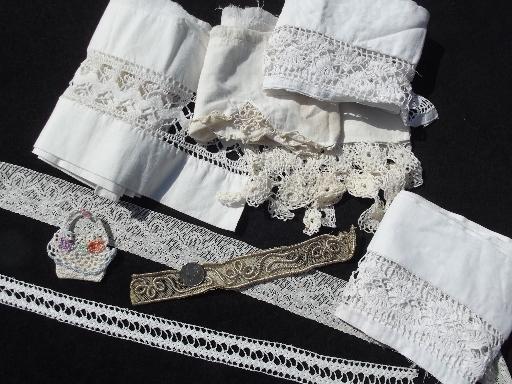 photo of antique lace trim lot, handmade vintage crochet edgings, sewing trims #7