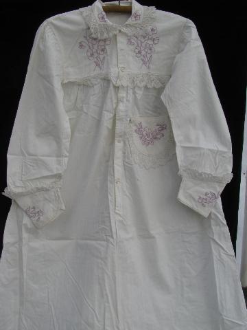 photo of antique lace trimmed embroidered cotton wedding apron, nightdress #5