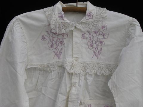 photo of antique lace trimmed embroidered cotton wedding apron, nightdress #6