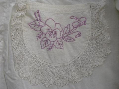 photo of antique lace trimmed embroidered cotton wedding apron, nightdress #7