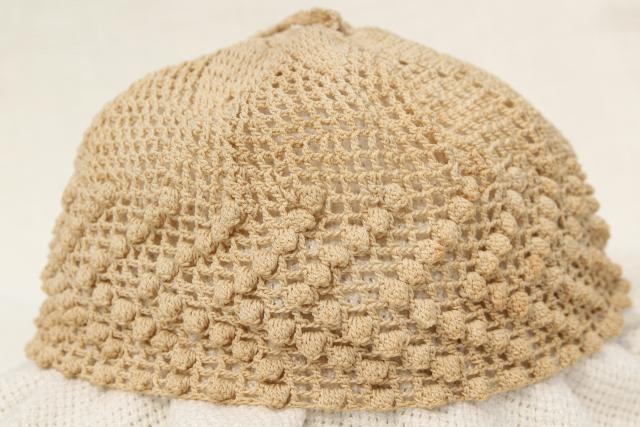 photo of antique ladies night cap or hair net cover, early 1900s vintage fez tasseled hat crochet cotton lace  #3