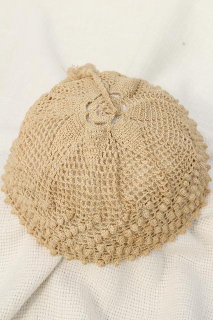 photo of antique ladies night cap or hair net cover, early 1900s vintage fez tasseled hat crochet cotton lace  #5