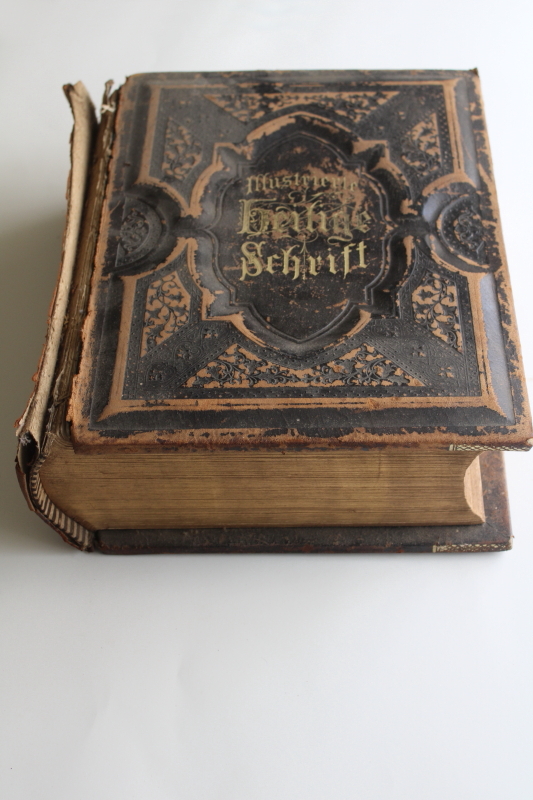 photo of antique leather bound Bible gothic font German language, huge old book 1880s vintage  #6