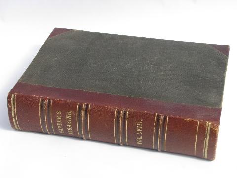 photo of antique leather & cloth bound book, Harper's monthly magazine 1878-9 #1