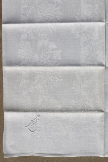 photo of antique linen damask dinner napkins w/ whitework embroidered letter L monogram #6