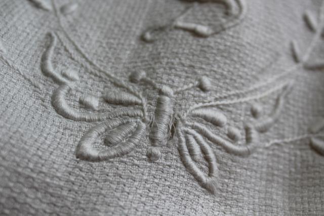 photo of antique linen huckaback & cotton huck cloth towels, whitework embroidered monograms #2