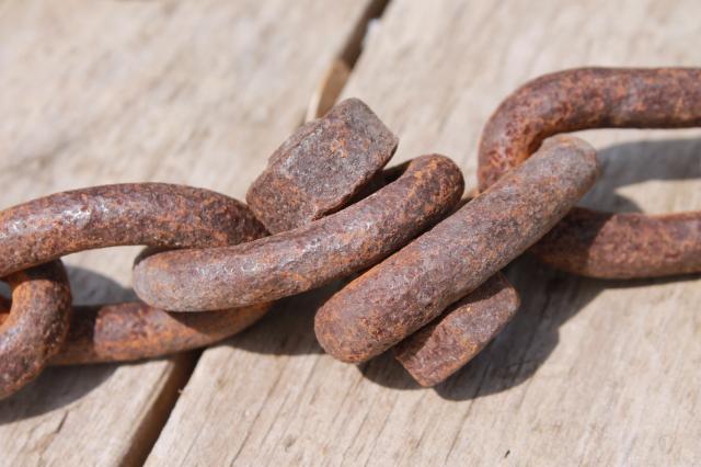 photo of antique logging chain w/ large hand forged iron ring farm tool for towing, skiding & stump pulling #7